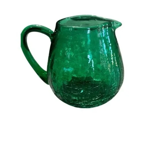 Vintage Crackle Glass Bud Vase Set Amber Green Blue Mini Pitcher Trio - Picture 9 of 15